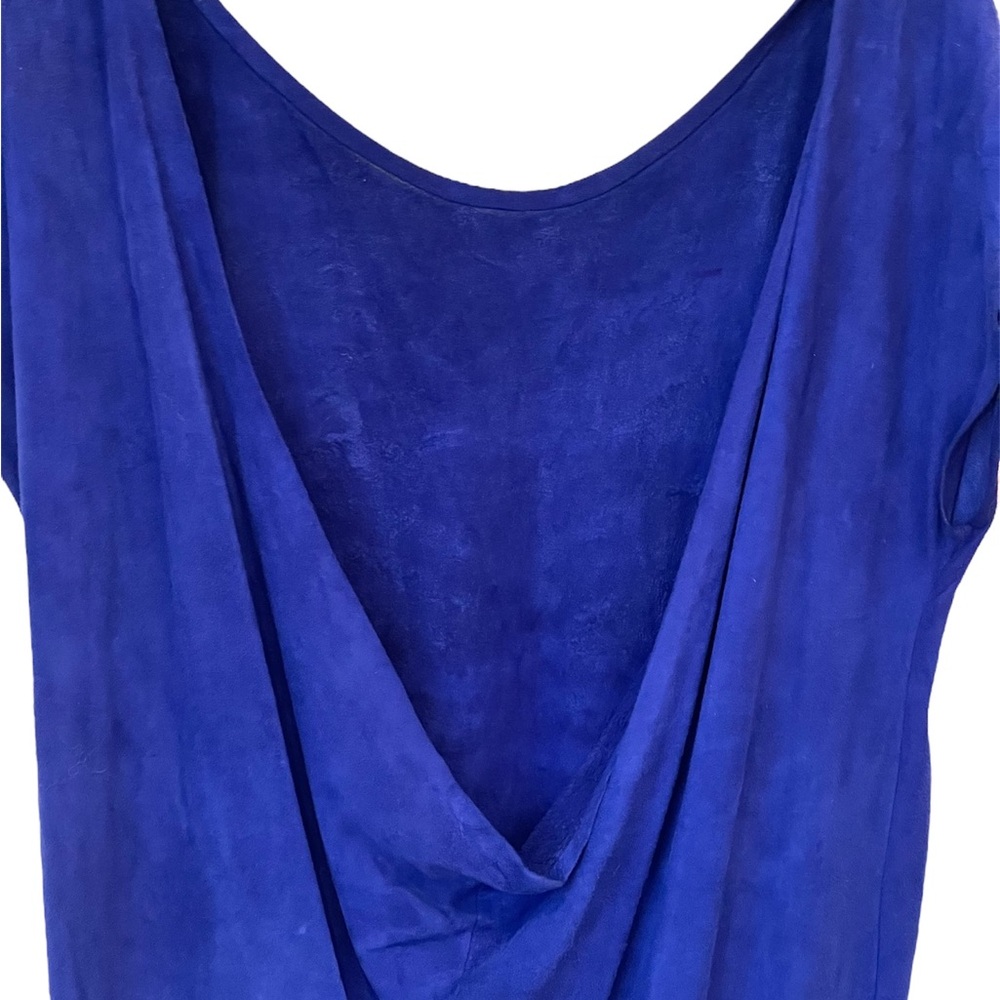 Sexy low back blue suede sheath dress